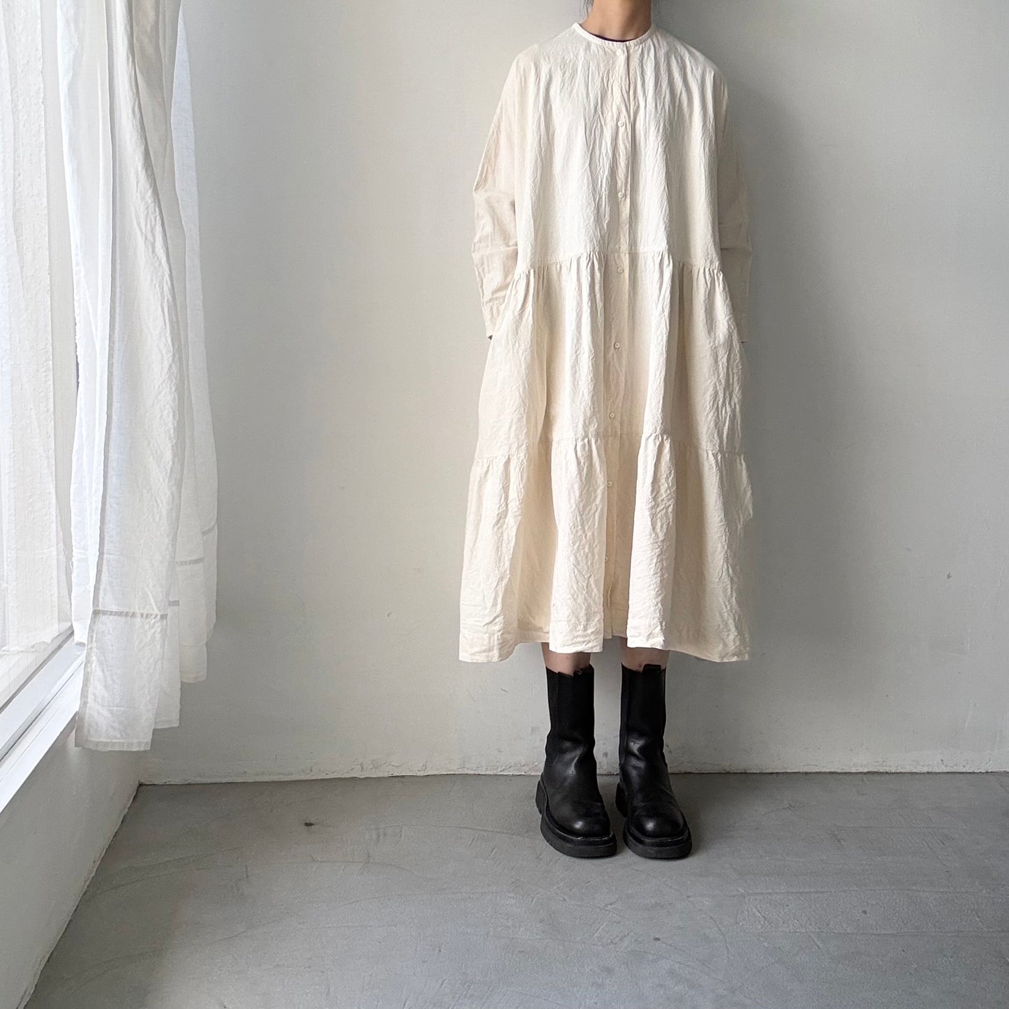jujudhau デッドストックコットンティアードドレス　ナチュラル(ネップ)