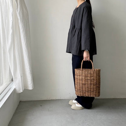 MAGALI  コットンリネンオーバーダイダブルボタンジャケット　チャコール