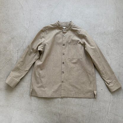 atelier naruse  オーガニックコットングレンチェックバンドカラーシャツ