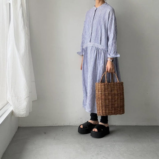 atelier naruse  リネンシャツワンピース　ストライプ
