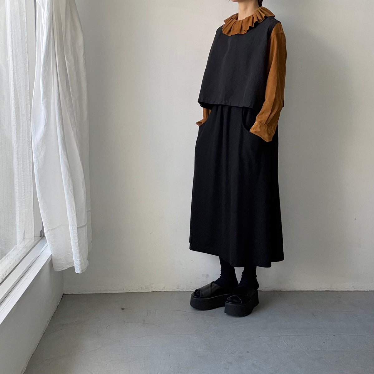 R&D.M.Co  コットンレーヨンシャツコールラッフルカラーシャツ