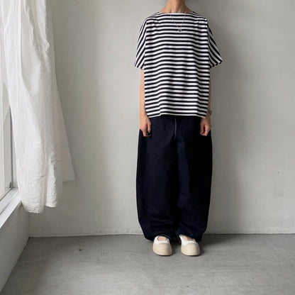 homspun  天竺ボーダー半袖プルオーバー　ホワイト×ブラック