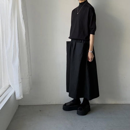 🟡木曜入荷分予約受付中🟡as it is   モックネックコットン5分袖ニット　ブラック　