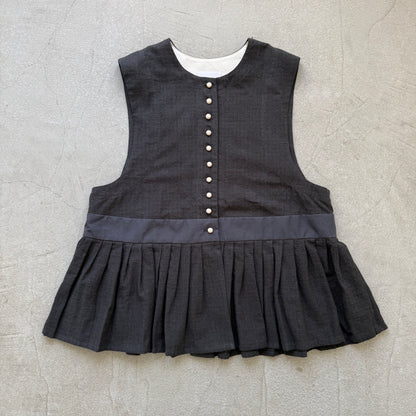 MAGALI   コットンリネンピンチェックペザントジレ