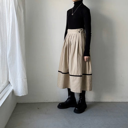 MAGALI コットンシルクストライプラップ風スカート　