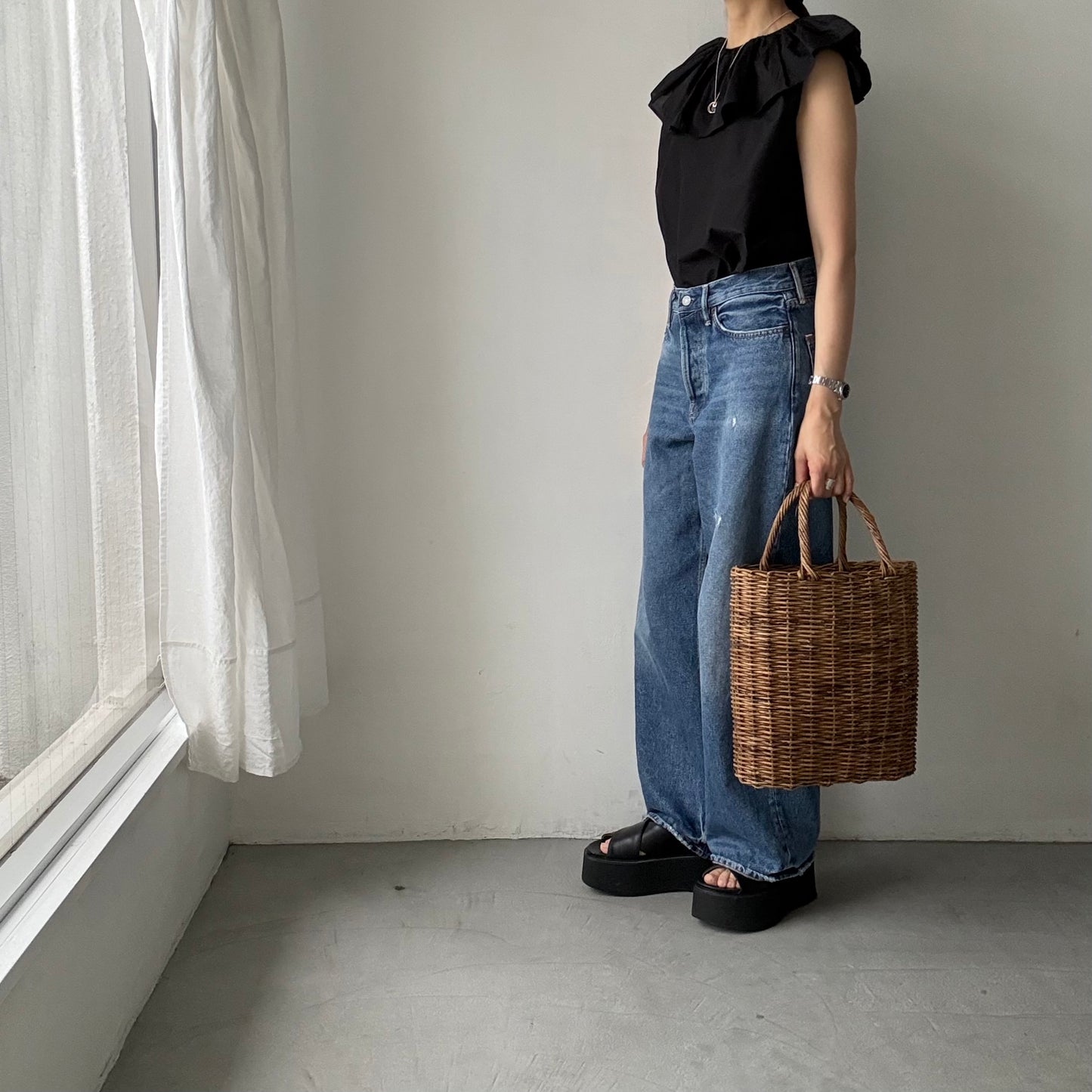 R&D.M.Co シルクコットンピエロカラーノースリーブブラウス