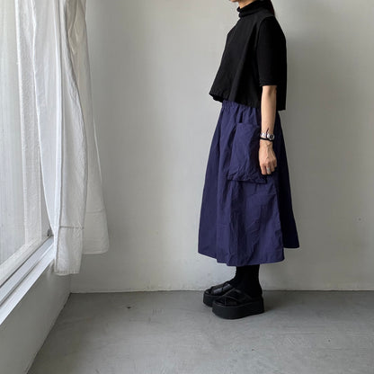 R&D.M.Co 　シュリンクコットンガーメントダイポケットスカート　ダークブルー