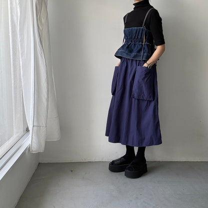R&D.M.Co 　シュリンクコットンガーメントダイポケットスカート　ダークブルー