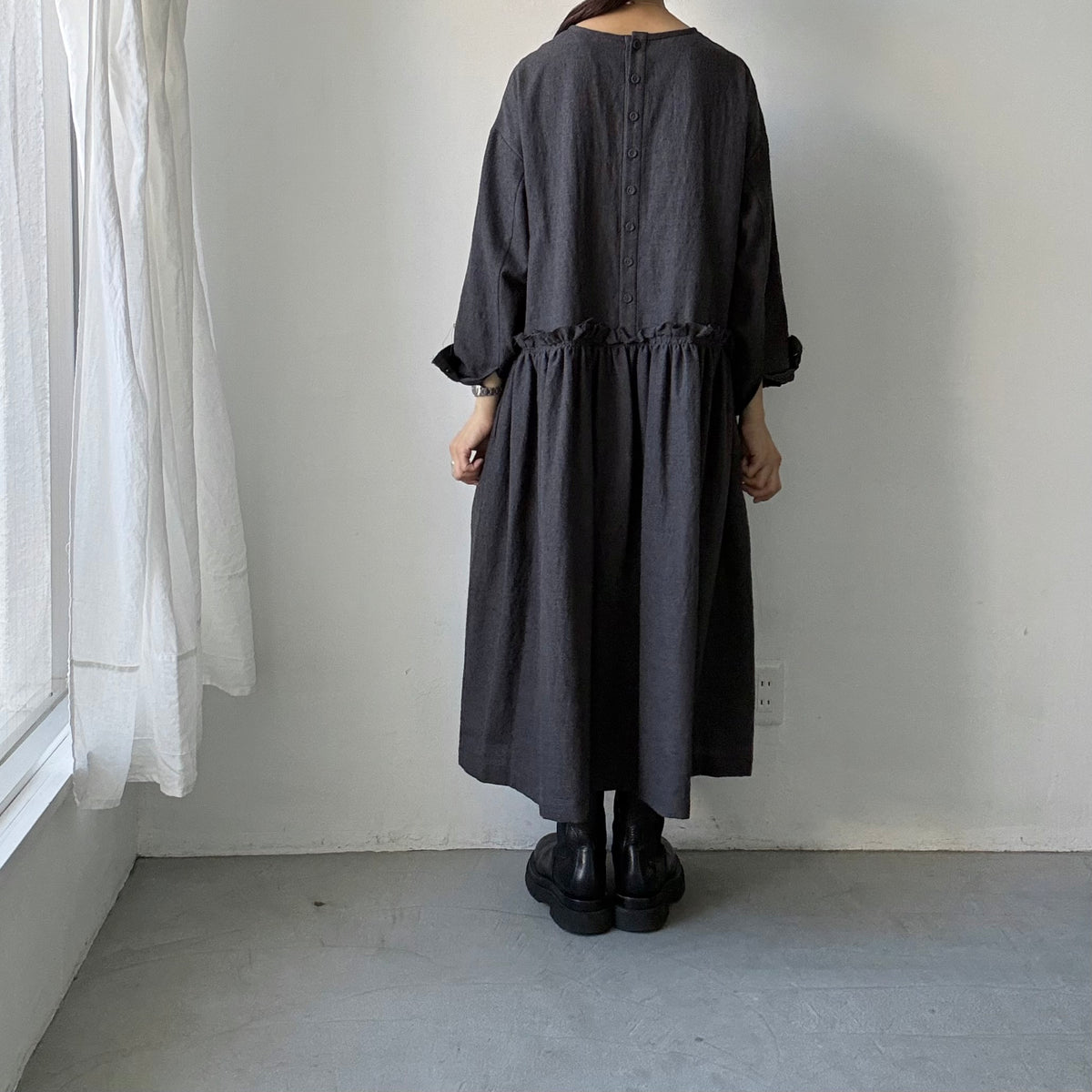 atelier naruse  ウールコットン千鳥チェックカットオフワンピース
