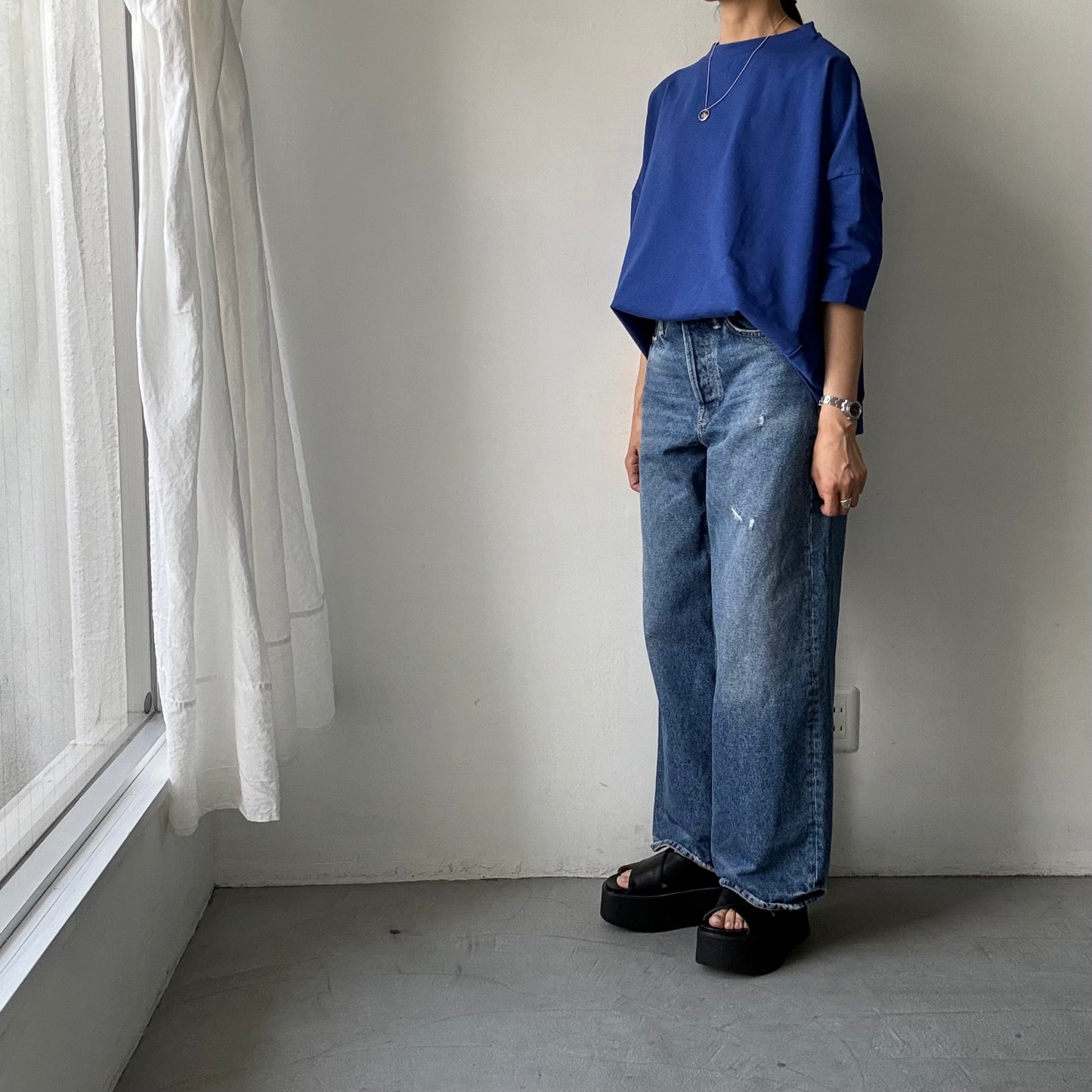 🟡水曜日入荷分予約受付中🟡 Linenya  テラヴェ7分袖Tシャツ　ブルー