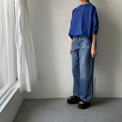 🟡水曜日入荷分予約受付中🟡 Linenya  テラヴェ7分袖Tシャツ　ブルー