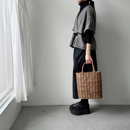 MAGALI  トリプルウォッシュリネンカシュクールジレ　フォグブラック