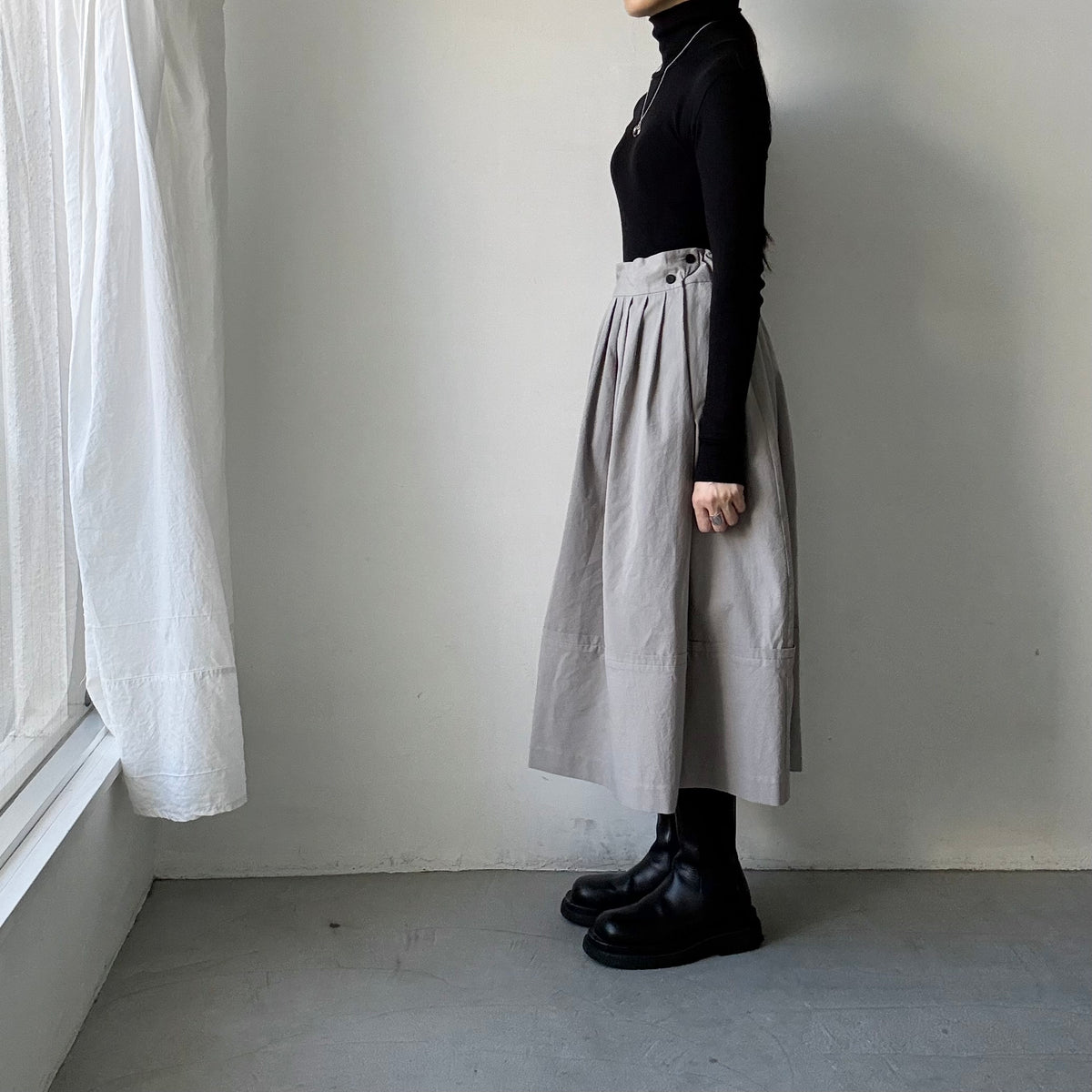 MAGALI オールドコットンラップ風スカート　グレー