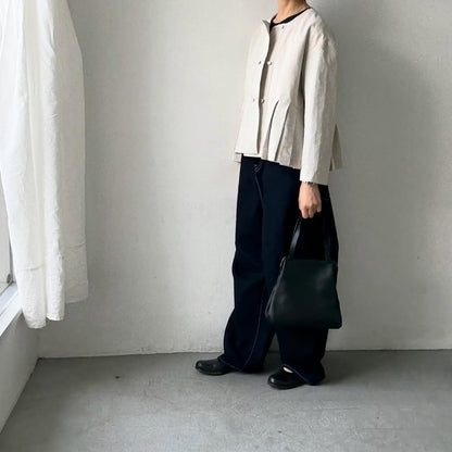 MAGALI ハイカウントコットンリネンダブルボタンジャケット　オートミール