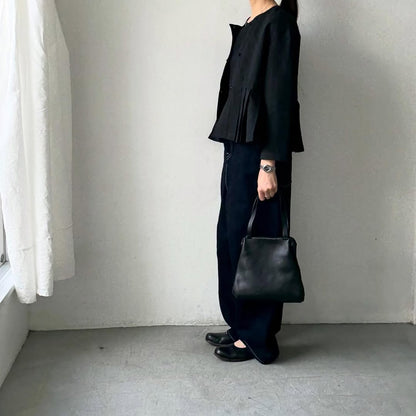 MAGALI ハイカウントコットンリネンダブルボタンジャケット　ブラック