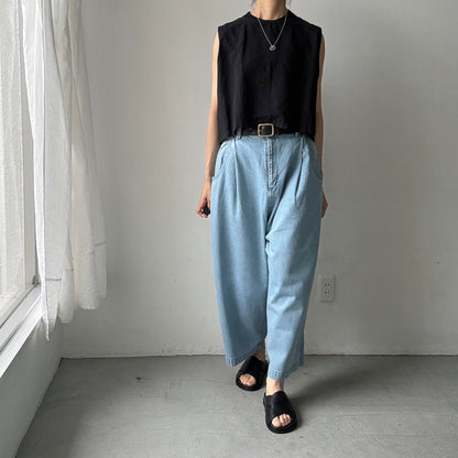 atelier naruse  コットンデニムワイドタックパンツ　size0