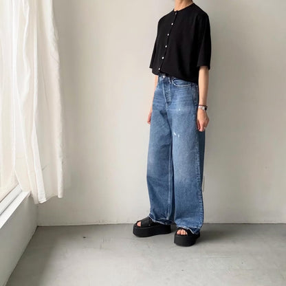 homspun  天竺5分袖カーディガン
ブラック