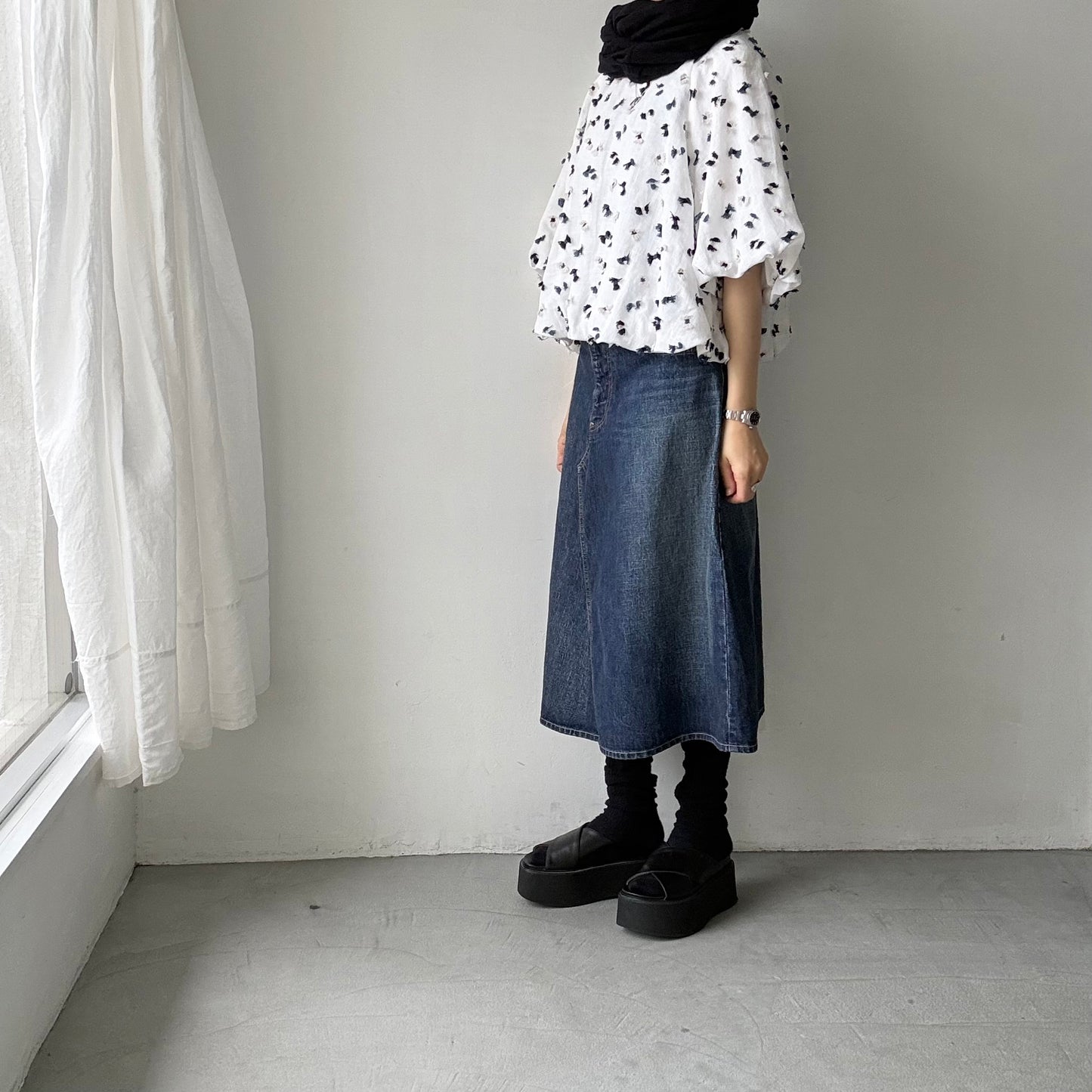 kijinokanosei  糸巻きバルーンスリーブプルオーバー　ホワイト