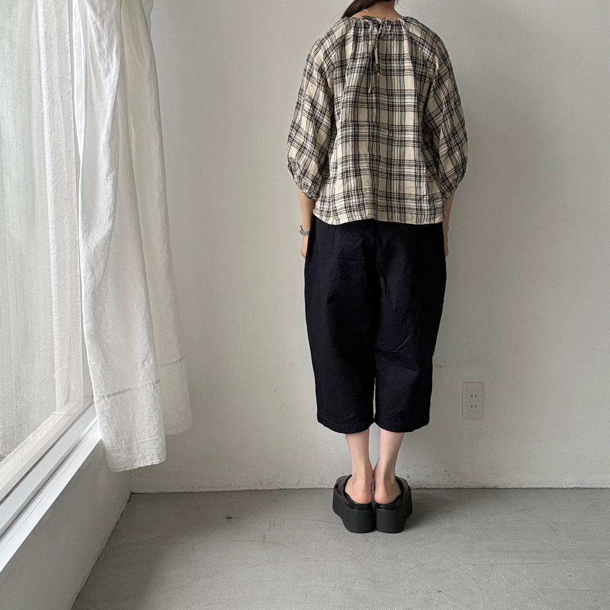 homspun デニムギャザーパンツ　ブルー