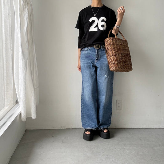 OLDMANS TAILOR   ブラシストロークプリント半袖Tシャツ　ブラック