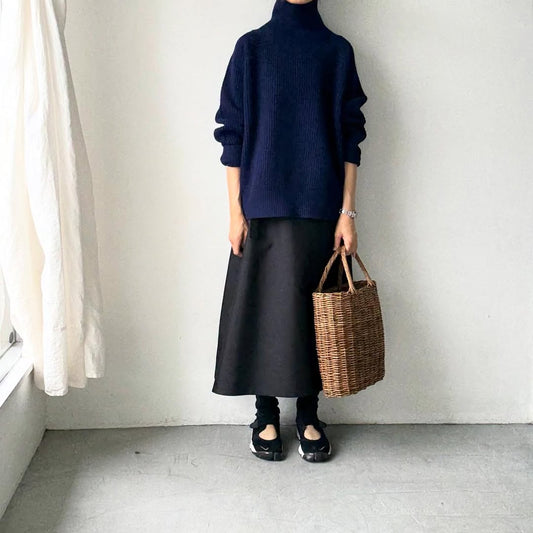 homspun メリノウールワッフル編みプルオーバー　ブルーネイビー