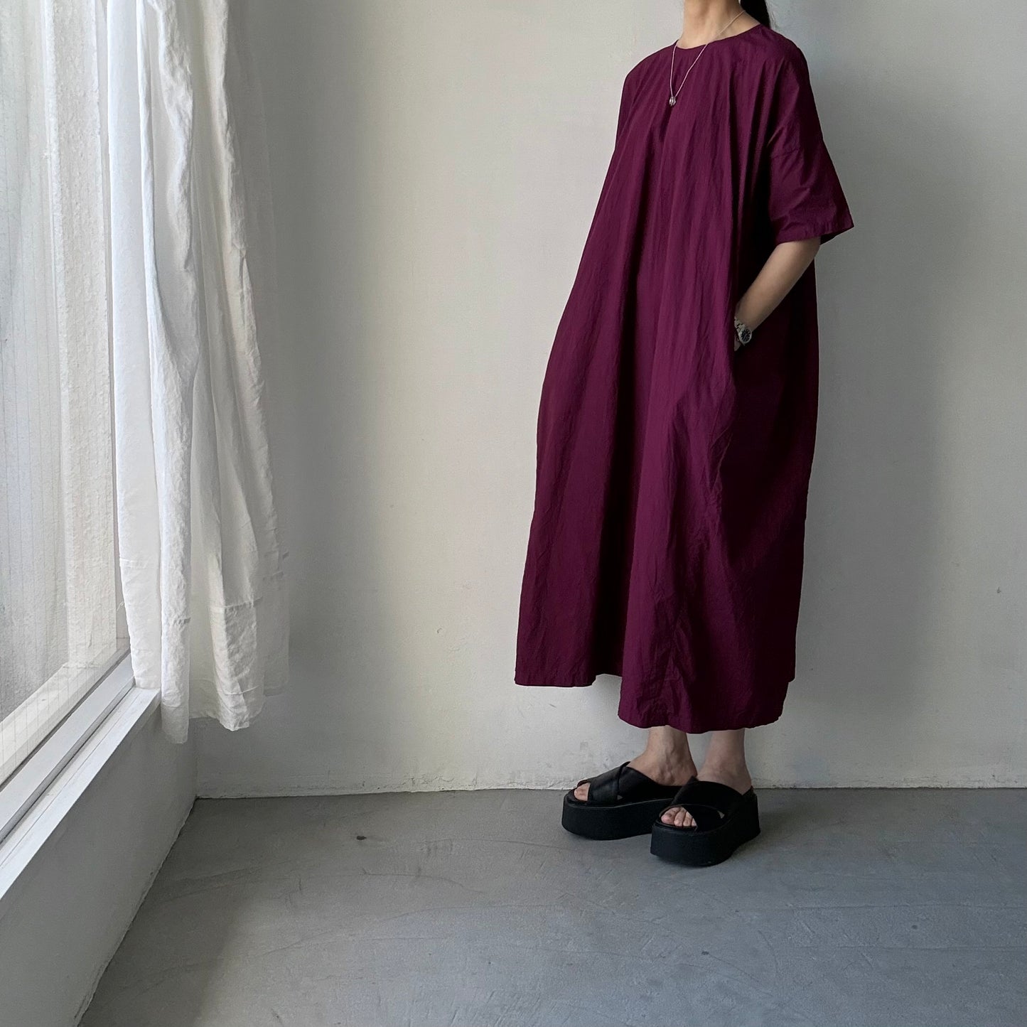 R&D.M.Co  シュリンクコットンガーメントダイバギードレス　プラム
