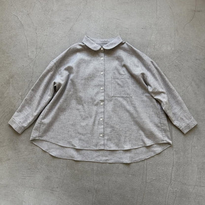 Linenya  コットンヤク丸襟長袖ブラウス　グレー