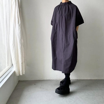atelier d'antan Krallコットン半袖ドレス　ダークグレー