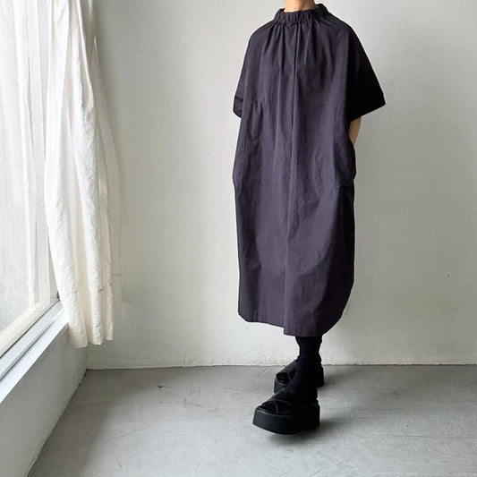 atelier d'antan Krallコットン半袖ドレス　ダークグレー