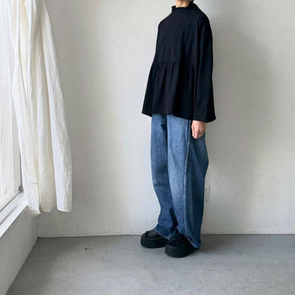 homspun 天竺ハイネックギャザープルオーバー　ブラック