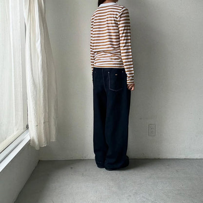 R&D.M.Co ガーゼボーダー長袖Tシャツ　カフェオレ　Mサイズ