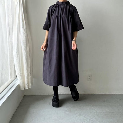atelier d'antan Krallコットン半袖ドレス　ダークグレー