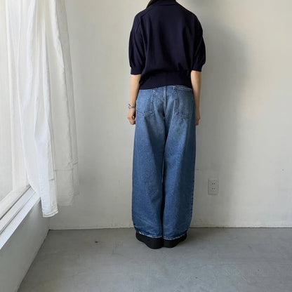 🟡木曜入荷分予約受付中🟡as it is   モックネックコットン5分袖ニット　ネイビー　