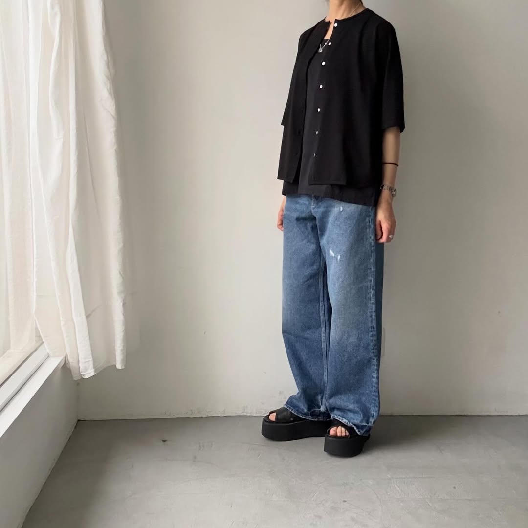 homspun  天竺5分袖カーディガン
ブラック