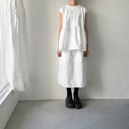 homspun  ワッフルノースリーブプルオーバー　ホワイト×ホワイト