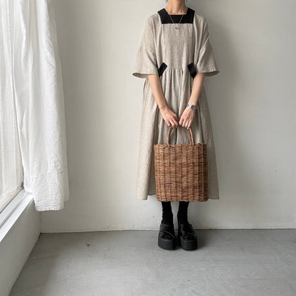 MAGALI コットンリネンブレイドスクエアネックワンピース