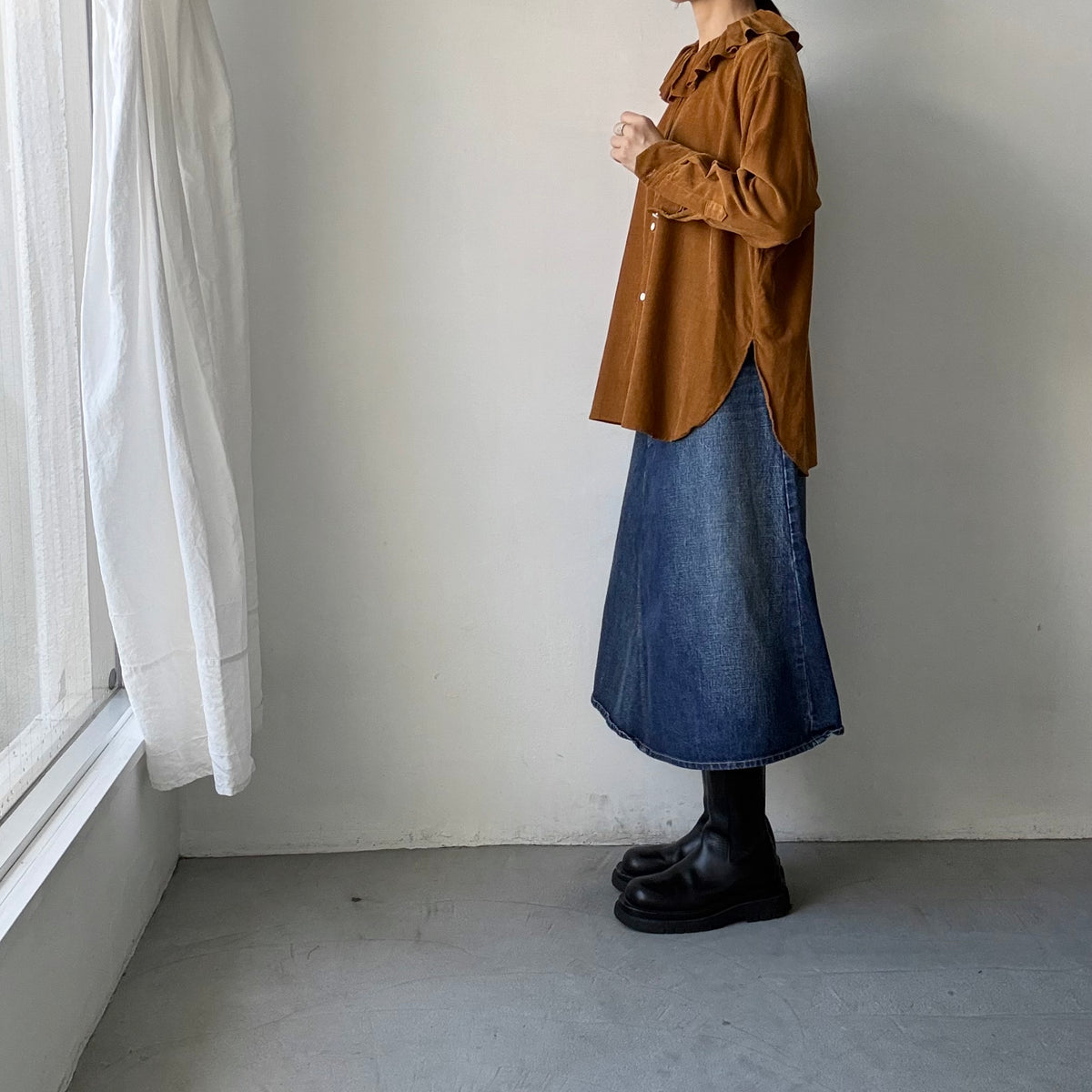 R&D.M.Co  コットンレーヨンシャツコールラッフルカラーシャツ