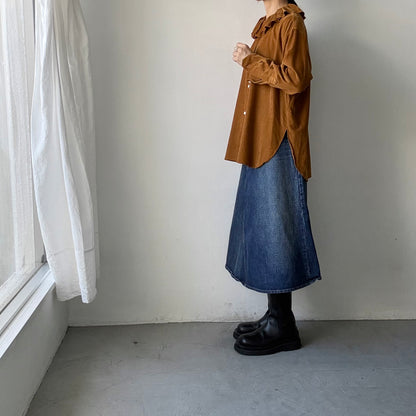R&D.M.Co  コットンレーヨンシャツコールラッフルカラーシャツ
