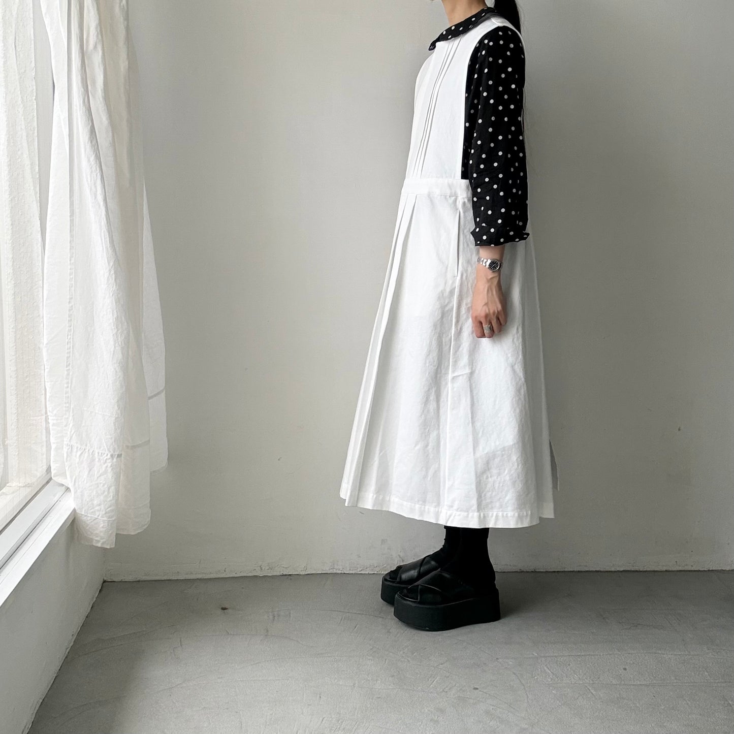 atelier d'antan ×blanc  kobell コットンエプロンドレス　ホワイト