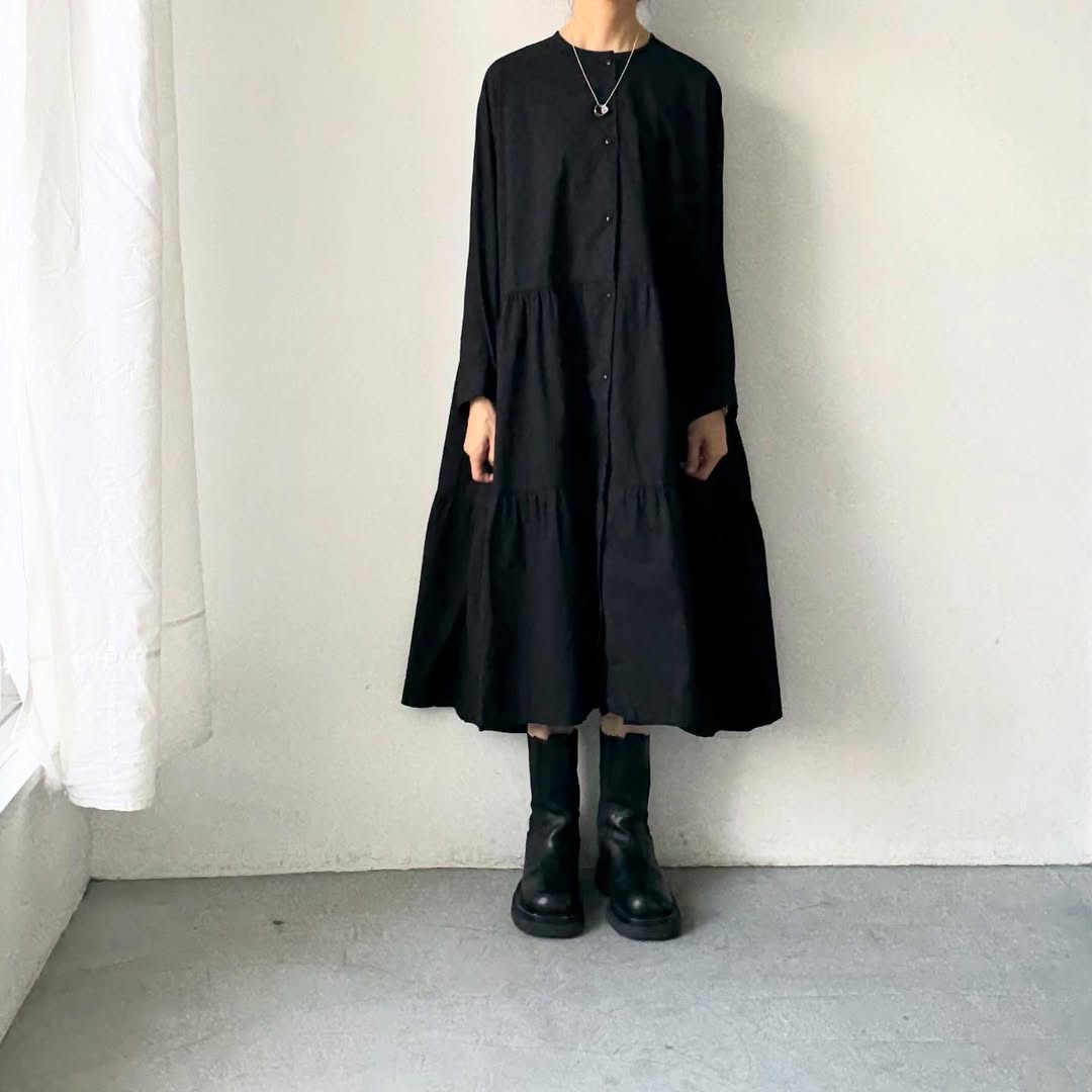 jujudhau デッドストックコットンティアードドレス　ブラック