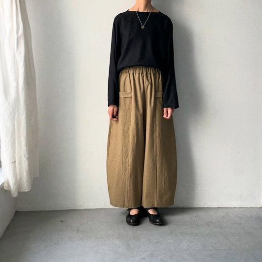 MAGALI コットンリネンアンティークキャンバスフラップパンツ　カーキ