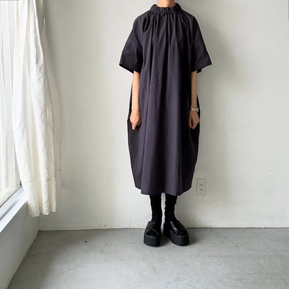 atelier d'antan Krallコットン半袖ドレス　ダークグレー