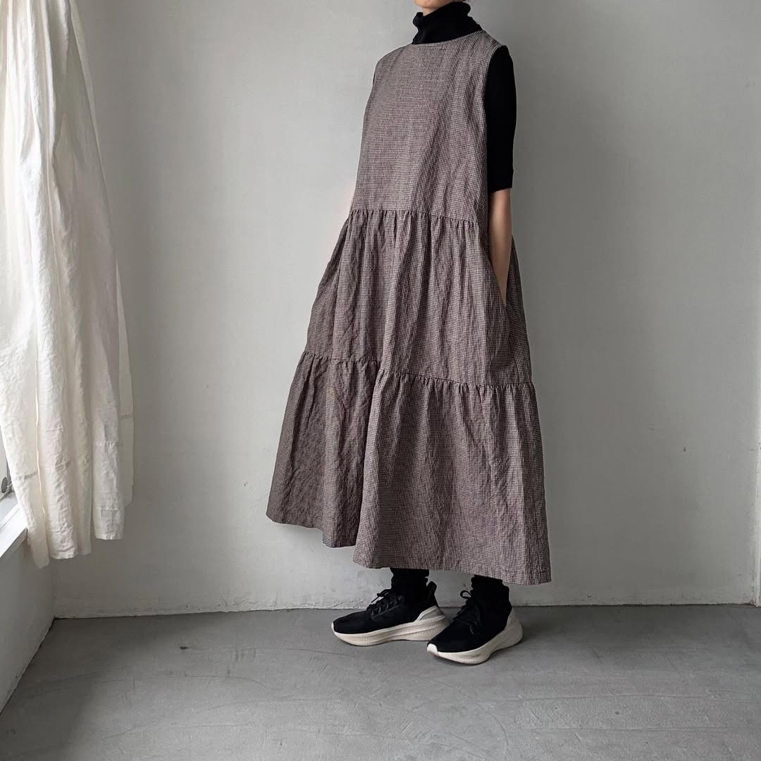 Linenya  ティアードワンピース　チェック