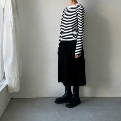 R&D.M.Co 裏起毛ボーダークルーネック長袖Tシャツ　ホワイト×ブラック