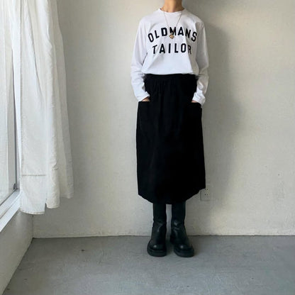 OLDMANS TAILOR OMTフロッキープリントロゴ長袖Tシャツ　ホワイト×ブラック