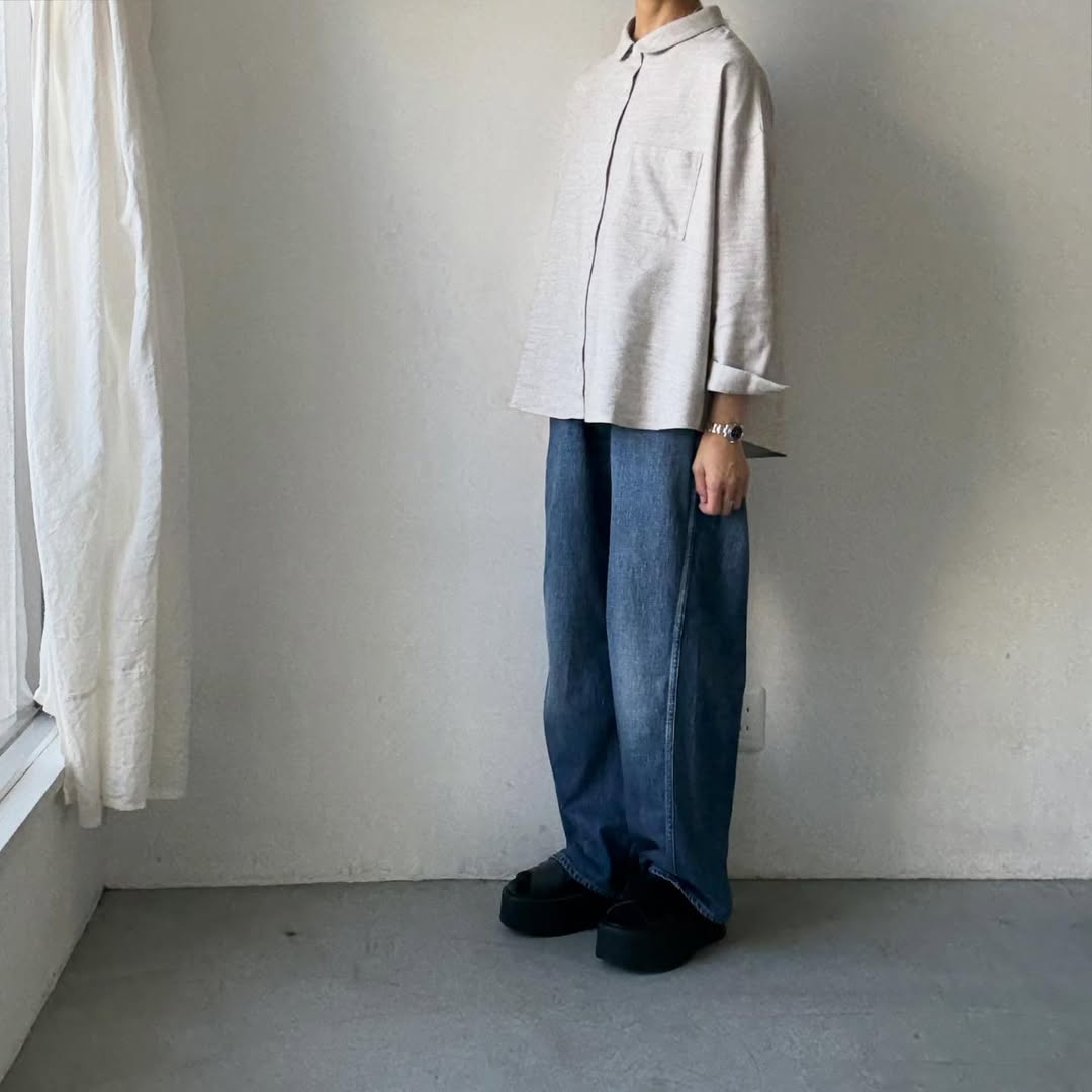 Linenya  コットンヤク丸襟長袖ブラウス　ベージュ