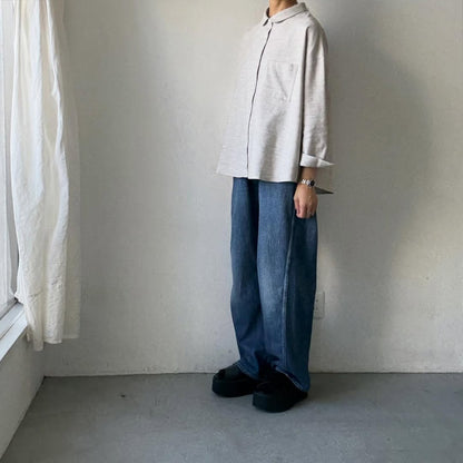 Linenya  コットンヤク丸襟長袖ブラウス　ベージュ