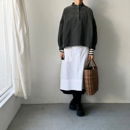 Linenya  長袖スタンドカラーブラウス　チャコール