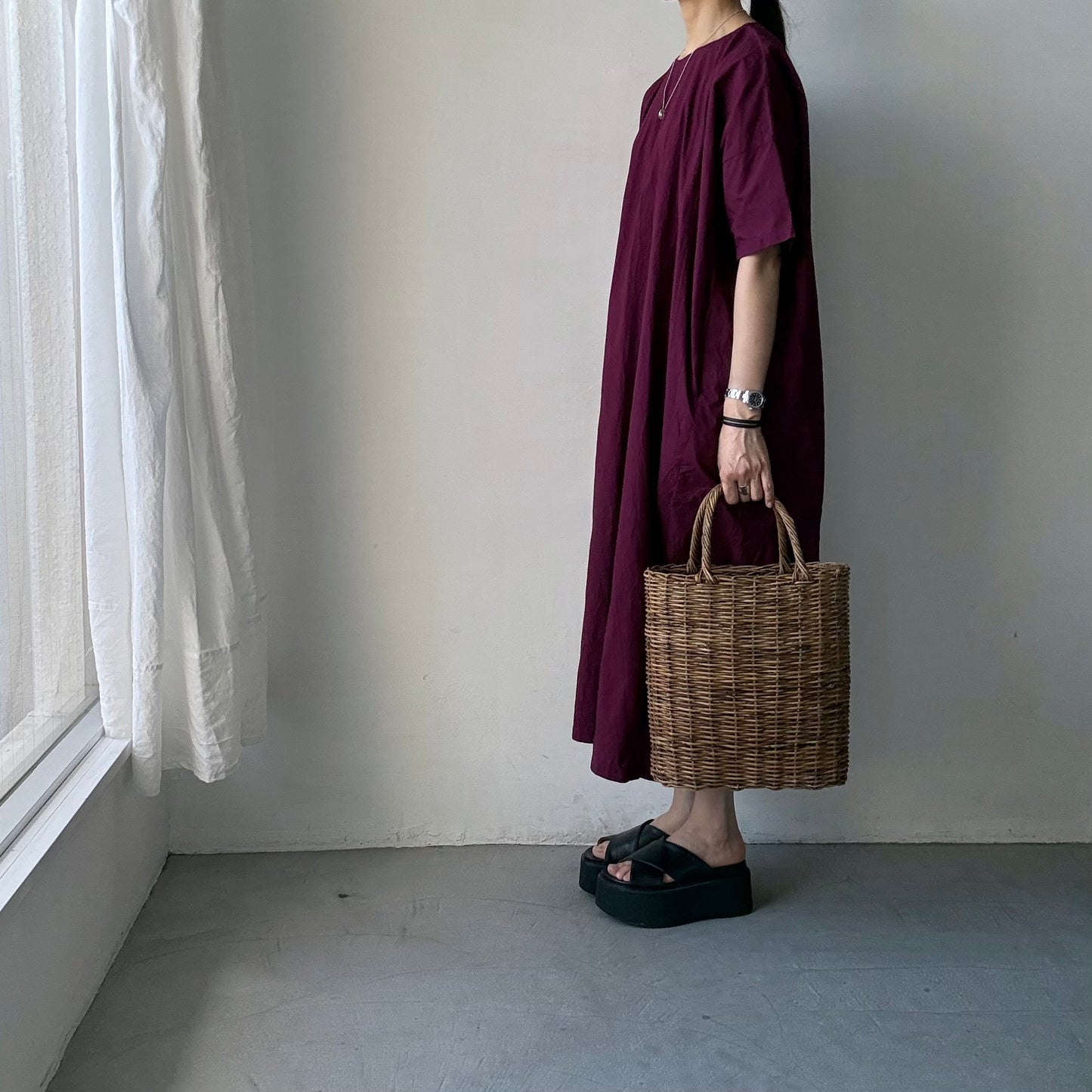 R&D.M.Co  シュリンクコットンガーメントダイバギードレス　プラム