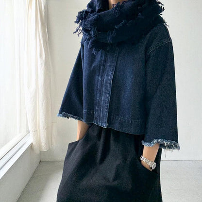 homspun ラムフリンジストール　ネイビー